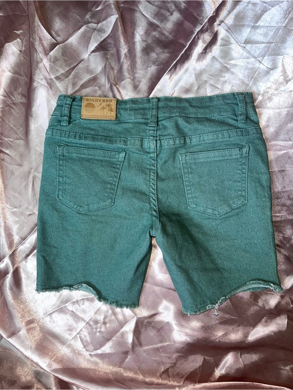 Binky Bro Teal Stretch Denim Shorts with Raw Hem